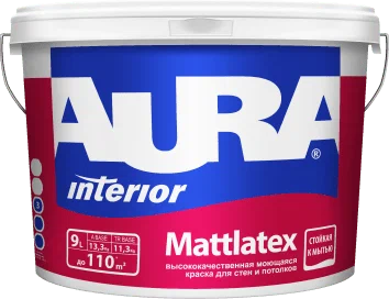 Краска ВД для стен и потолков моющаяся MATTLATEX AURA 9л
