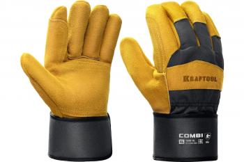 Перчатки спилковые комбинированные двухслойные KRAFTOOL COMBI